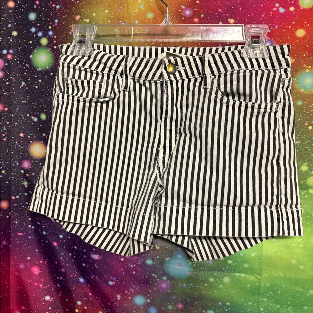 H&M Black and White Jean Shorts Classic Stripes